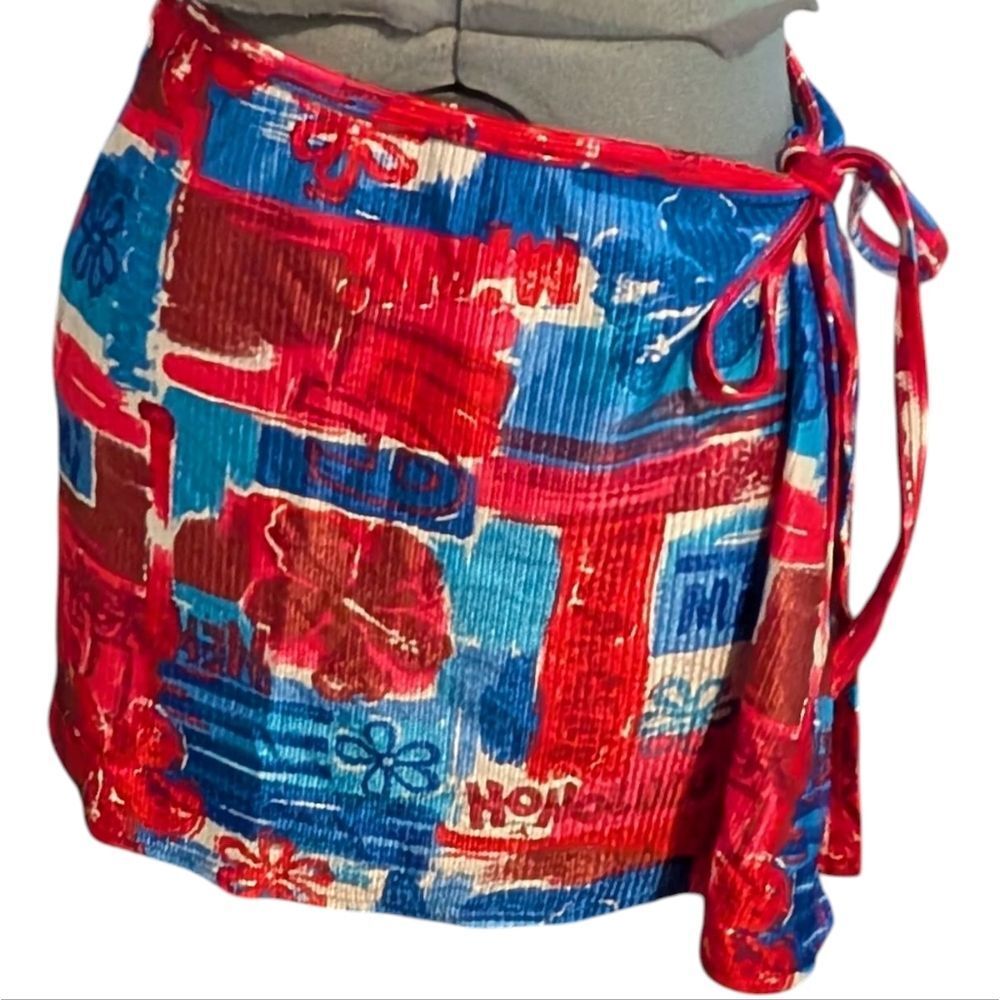 Vintage Y2k Womens Catalina Red White Blue Artsy Beach Wrap Skirt Cover Up M‎